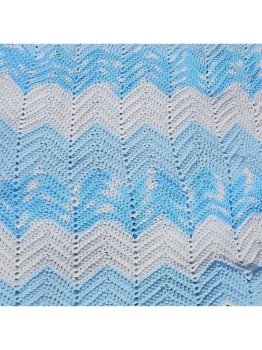 Hand Crafted Handmade Crochet Lacy Chevron Stitch Blue White Blanket Baby afghan